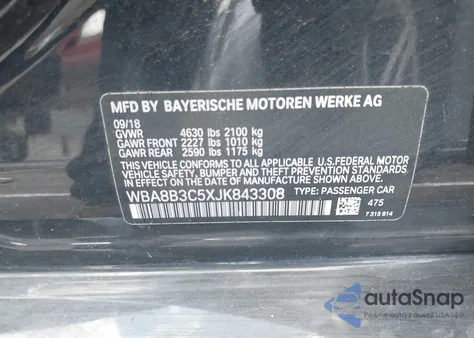 2018 BMW 340I from USA, damaged, VIN WBA8B3C5XJK843308